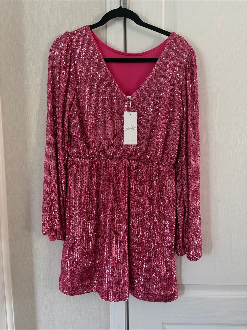 Lilly Pulitzer Pink Sequin V-Neck Long Sleeve Dress